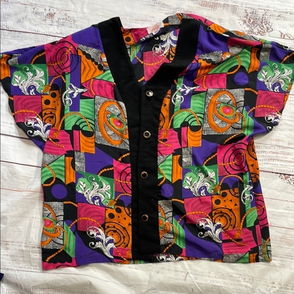 Purple and Green Artistic Button Down Shirt